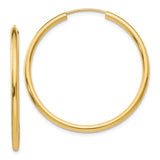 14k 2x35mm Polished Round Endless Tube Hoop Earrings