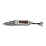 Luxury Giftware Damascus Steel 256 Layer Folding Blade Tali Wood Inlay Steel Handle Knife with Leather Sheath and Wooden Gift Box