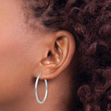 14k White Gold 2x30mm Polished Lightweight Tube Hoop Earrings