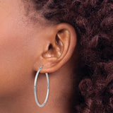 14k White Gold 2x40mm Polished Tube Hoop Earrings