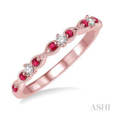 1.25 MM Ruby and 1/10 Ctw Round Cut Diamond Precious Wedding Band in 14K Rose Gold