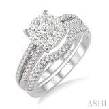 3/4 Ctw Diamond Wedding Set with 3/4 Ctw Round Cut Engagement Ring and 1/10 Ctw Wedding Band in 14K White Gold