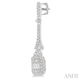 5/8 Ctw Long Baguette & Round Cut Diamond Earring in 14K White Gold