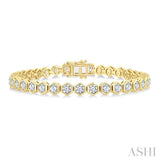 7 Ctw Hexagon Motif Bezel Set Round Cut Diamond Tennis Bracelet in 14K Yellow Gold