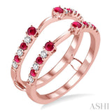 2 MM & 1.5 MM Ruby and 1/5 Ctw Round Cut Diamond Precious Insert Ring in 14K Rose Gold