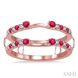 2 MM & 1.5 MM Ruby and 1/5 Ctw Round Cut Diamond Precious Insert Ring in 14K Rose Gold