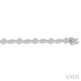 1 1/10 Ctw Marquise and Floral Link Diamond Bracelet in 14K White Gold