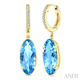 14X6 MM Evoque Gemstones Oval Shape Blue Topaz and 1/10 Ctw Round Cut Diamond Semi-Precious Earrings in 14K Yellow Gold