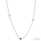 2.25 MM Emerald and 1/4 Ctw Round Cut Diamond Precious Station Necklace in 14K White Gold