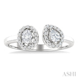 3/8 Ctw Toi Et Moi Pear, Oval and Round Cut Diamond Open Fashion Ring in 14K White Gold