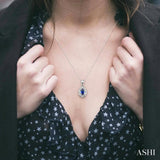 5x3 MM Oval Shape Sapphire and 1/20 Ctw Round Cut Diamond Pendant in 14K White Gold with Chain