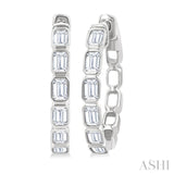 1 1/10 Ctw Bezel Set Emerald Cut Diamond Fashion Hoop Earring in 14K White Gold