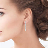 1/2 Ctw Oval Lovebright and Marquise Motif Round Cut Diamond Fashion Long Earrings in 14K White Gold