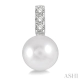 7 MM Cultured Pearls and 1/10 Ctw Round Cut Diamond Earrings in 14K White Gold