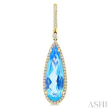 23X7 MM Evoque Gemstones Pear Shape Blue Topaz and 3/8 Ctw Round Cut Diamond Halo Semi-Precious Earrings in 14K Yellow Gold