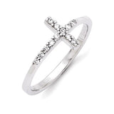 Ss & Cz sideways cross ring