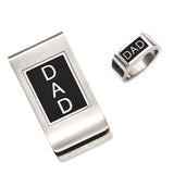 Stainless Steel Black Enamel Dad Money Clip & Ring Set